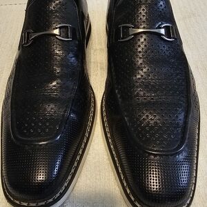 Elegant Ferari Giovanni Black Leather Perforated Loafer  Horse-Bit Buckle, Italy